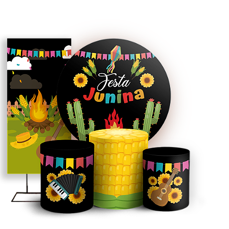 Capas Painel Redondo Trio Cilindro e Faixa Lateral Sublimado - Festa Junina