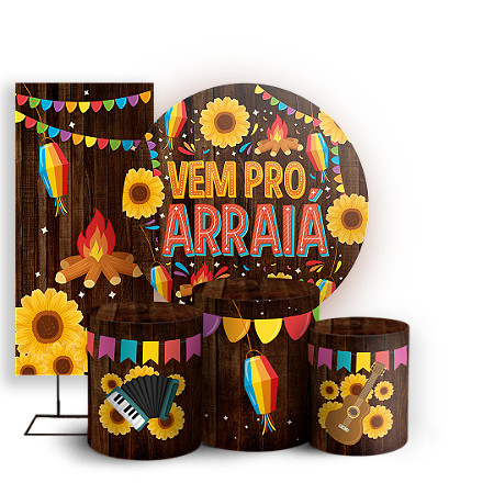 Capas Painel Redondo Trio Cilindro e Faixa Lateral Sublimado - Festa Junina
