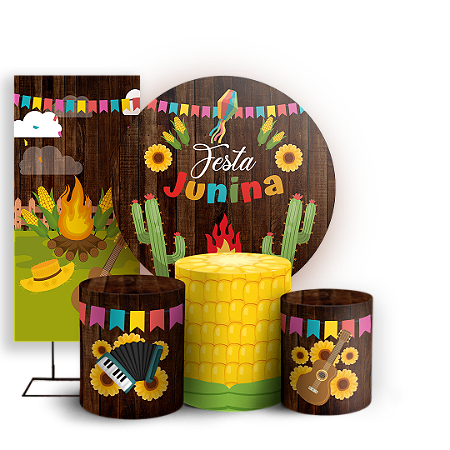 Capas Painel Redondo Trio Cilindro e Faixa Lateral Sublimado - Festa Junina