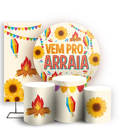 Capas Painel Redondo Trio Cilindro e Faixa Lateral Sublimado - Festa Junina