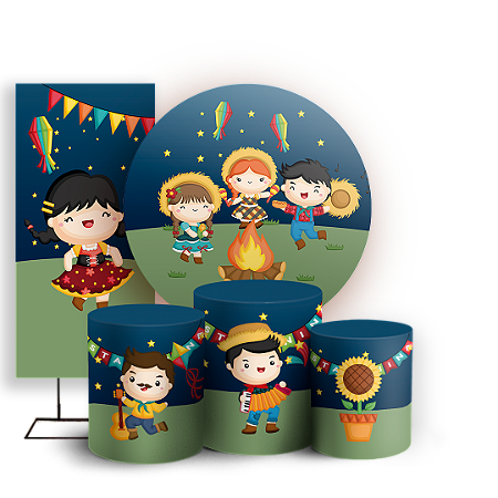 Capas Painel Redondo Trio Cilindro e Faixa Lateral Sublimado - Festa Junina