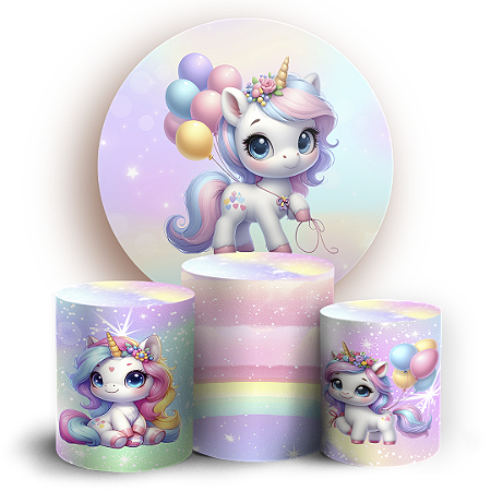 Capas Painel Redondo e Trio Cilindro Sublimado - Unicornio