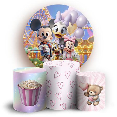 Capas Painel Redondo e Trio Cilindro Sublimado - Turma Do Mickey E Minnie