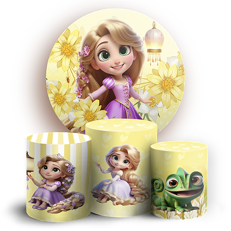Capas Painel Redondo e Trio Cilindro Sublimado - Rapunzel
