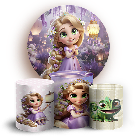 Capas Painel Redondo e Trio Cilindro Sublimado - Rapunzel