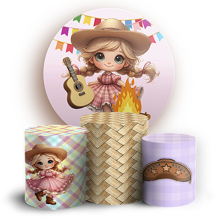 Capas Painel Redondo e Trio Cilindro Sublimado - Festa Junina