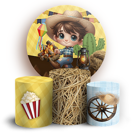 Capas Painel Redondo e Trio Cilindro Sublimado - Festa Junina