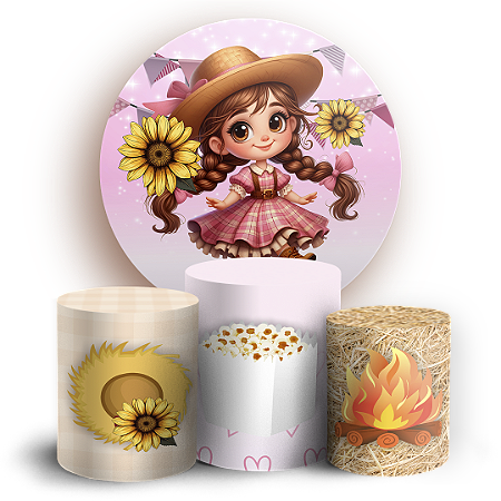 Capas Painel Redondo e Trio Cilindro Sublimado - Festa Junina