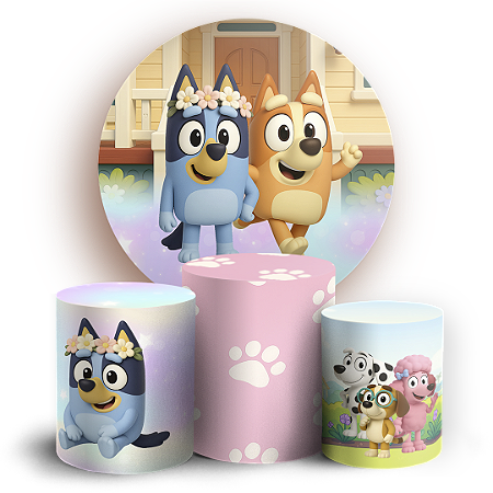 Capas Painel Redondo e Trio Cilindro Sublimado - Bluey