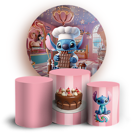 Capas Painel Redondo e Trio Cilindro Sublimado - Stitch Confeiteiro
