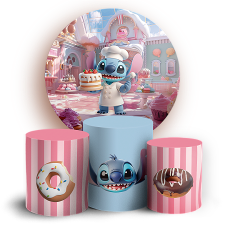 Capas Painel Redondo e Trio Cilindro Sublimado - Stitch Confeiteiro