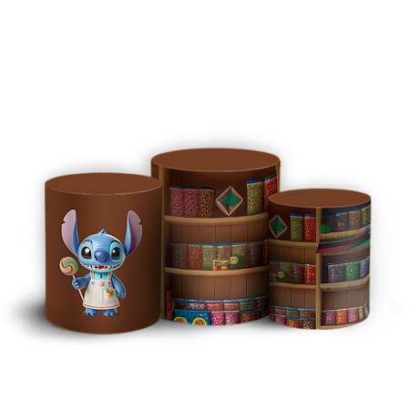 Capas Trio Cilindro Sublimado Vest Facil - Stitch Confeiteiro