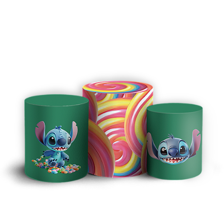 Capas Trio Cilindro Sublimado Vest Facil - Stitch Confeiteiro