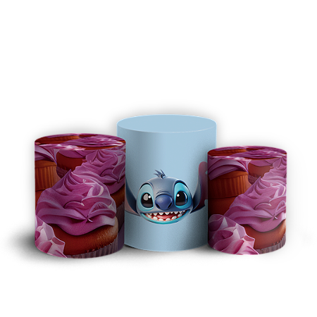 Capas Trio Cilindro Sublimado Vest Facil - Stitch Confeiteiro