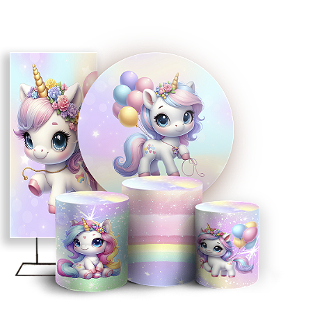 Capas Painel Redondo Trio Cilindro e Faixa Lateral Sublimado - Unicornio