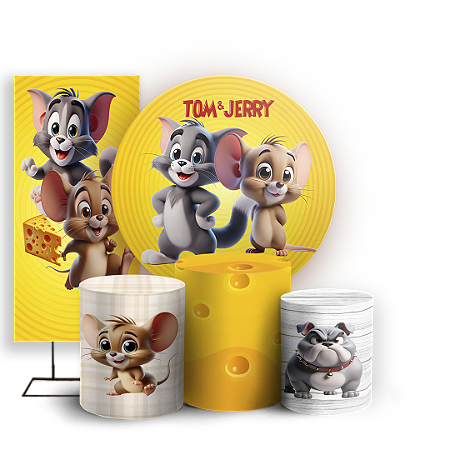 Capas Painel Redondo Trio Cilindro e Faixa Lateral Sublimado - Tom E Jerry