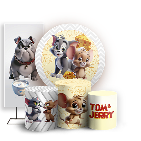 Capas Painel Redondo Trio Cilindro e Faixa Lateral Sublimado - Tom E Jerry