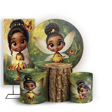 Capas Painel Redondo Trio Cilindro e Faixa Lateral Sublimado - Sininho Tinkerbell