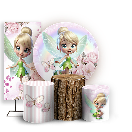Capas Painel Redondo Trio Cilindro e Faixa Lateral Sublimado - Sininho Tinkerbell