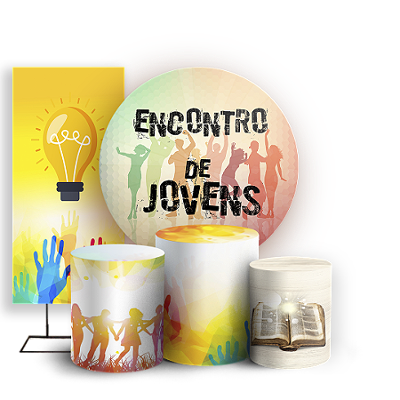 Capas Painel Redondo Trio Cilindro e Faixa Lateral Sublimado - Religioso Evangelico