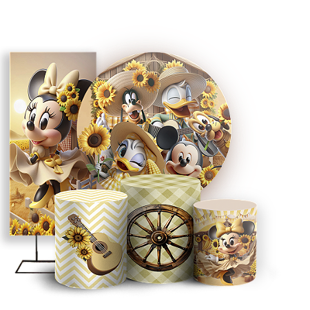 Capas Painel Redondo Trio Cilindro e Faixa Lateral Sublimado - Minnie