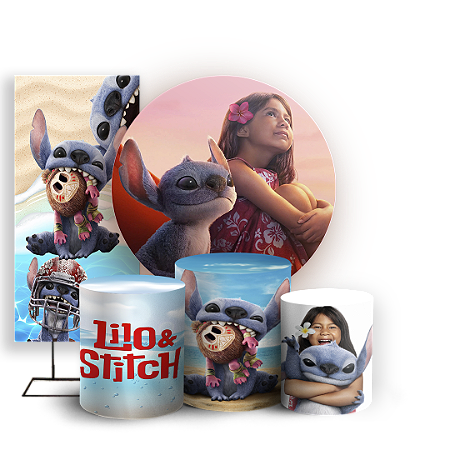 Capas Painel Redondo Trio Cilindro e Faixa Lateral Sublimado - Lilo Stitch