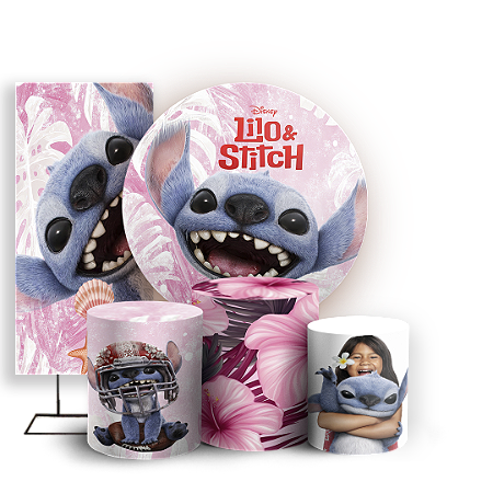 Capas Painel Redondo Trio Cilindro e Faixa Lateral Sublimado - Lilo Stitch