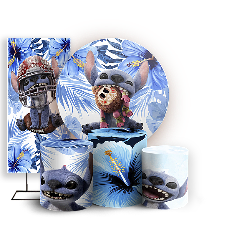 Capas Painel Redondo Trio Cilindro e Faixa Lateral Sublimado - Lilo Stitch