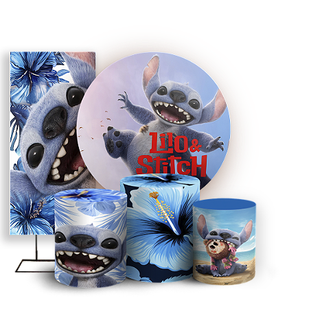 Capas Painel Redondo Trio Cilindro e Faixa Lateral Sublimado - Lilo Stitch