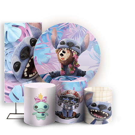 Capas Painel Redondo Trio Cilindro e Faixa Lateral Sublimado - Lilo Stitch