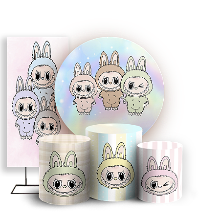 Capas Painel Redondo Trio Cilindro e Faixa Lateral Sublimado - Labubu