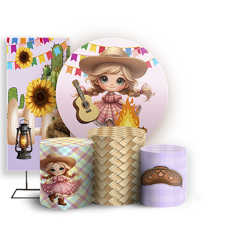 Capas Painel Redondo Trio Cilindro e Faixa Lateral Sublimado - Festa Junina