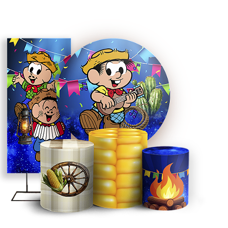 Capas Painel Redondo Trio Cilindro e Faixa Lateral Sublimado - Festa Junina