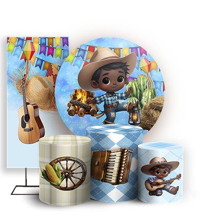 Capas Painel Redondo Trio Cilindro e Faixa Lateral Sublimado - Festa Junina