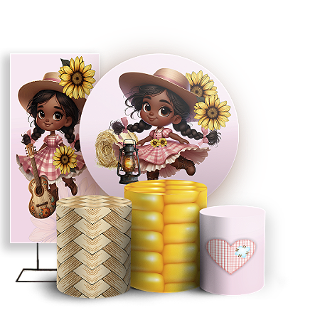 Capas Painel Redondo Trio Cilindro e Faixa Lateral Sublimado - Festa Junina