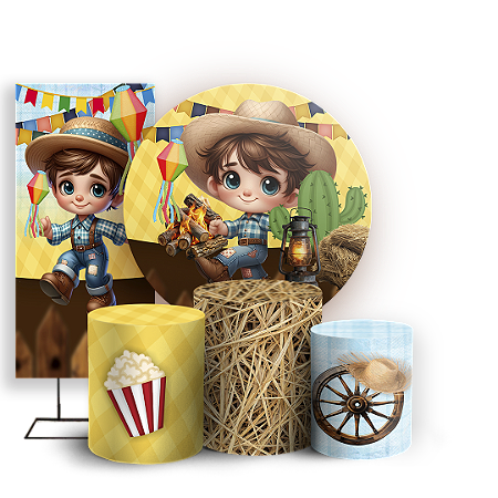 Capas Painel Redondo Trio Cilindro e Faixa Lateral Sublimado - Festa Junina