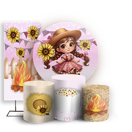 Capas Painel Redondo Trio Cilindro e Faixa Lateral Sublimado - Festa Junina