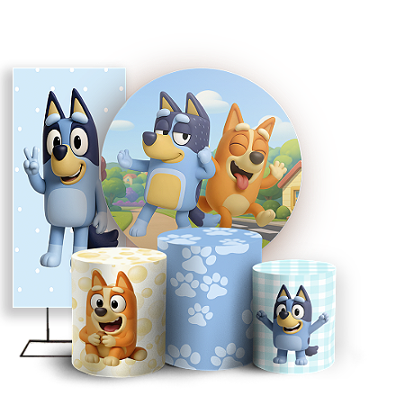 Capas Painel Redondo Trio Cilindro e Faixa Lateral Sublimado - Bluey