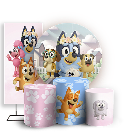 Capas Painel Redondo Trio Cilindro e Faixa Lateral Sublimado - Bluey