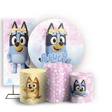 Capas Painel Redondo Trio Cilindro e Faixa Lateral Sublimado - Bluey