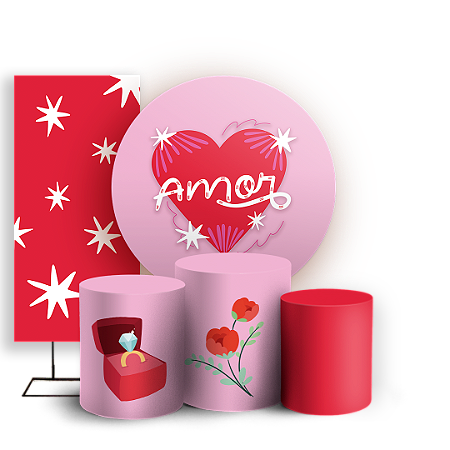 Capas Painel Redondo Trio Cilindro e Faixa Lateral Sublimado - Namorados