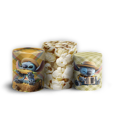 Capas Trio Cilindro Sublimado Vest Facil - Lilo Stitch Festa Junina