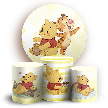 Capas Painel Redondo e Trio Cilindro Sublimado - Ursinho Pooh