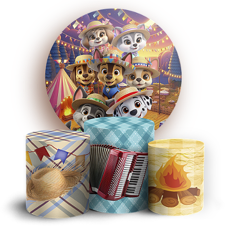 Capas Painel Redondo e Trio Cilindro Sublimado - Patrulha Canina Festa Junina