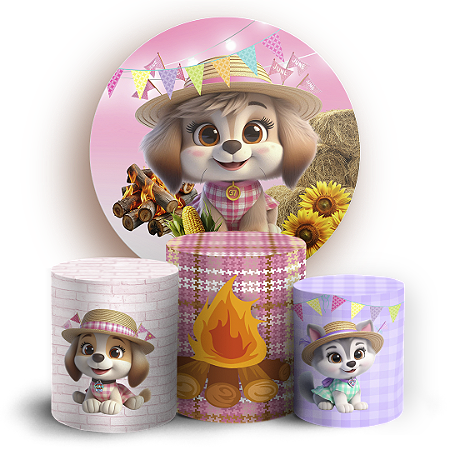 Capas Painel Redondo e Trio Cilindro Sublimado - Patrulha Canina Festa Junina