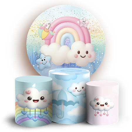 Capas Painel Redondo e Trio Cilindro Sublimado - Chuva de Amor