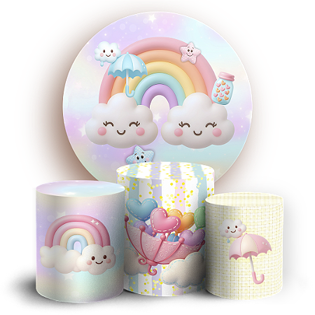 Capas Painel Redondo e Trio Cilindro Sublimado - Chuva de Amor