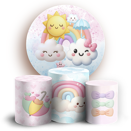 Capas Painel Redondo e Trio Cilindro Sublimado - Chuva de Amor