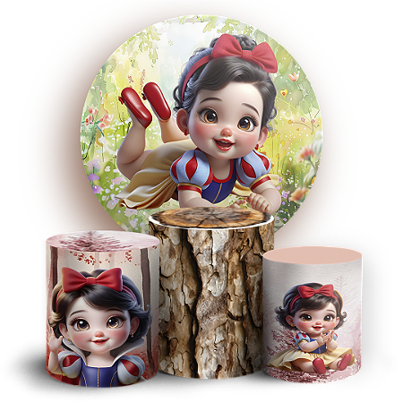 Capas Painel Redondo e Trio Cilindro Sublimado - Branca de Neve