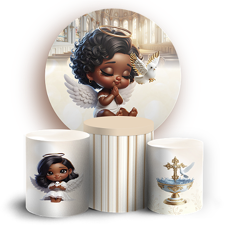 Capas Painel Redondo e Trio Cilindro Sublimado - Anjos Batismo